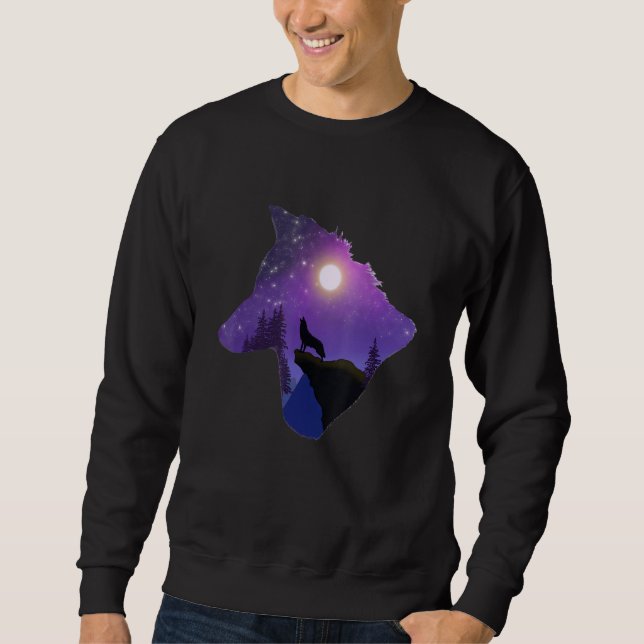 Wolf Howling At The Moon Design Sweatshirt (Vorderseite)