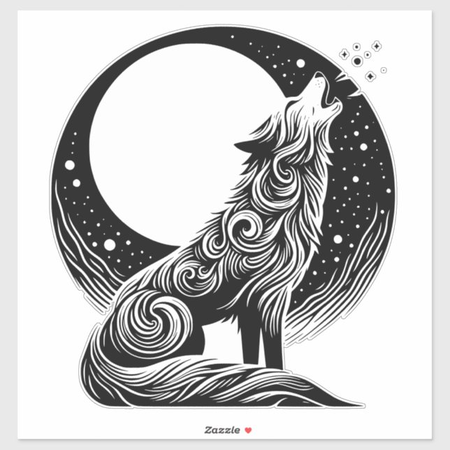 Wolf Howling auf dem Mond Aufkleber (Blatt)