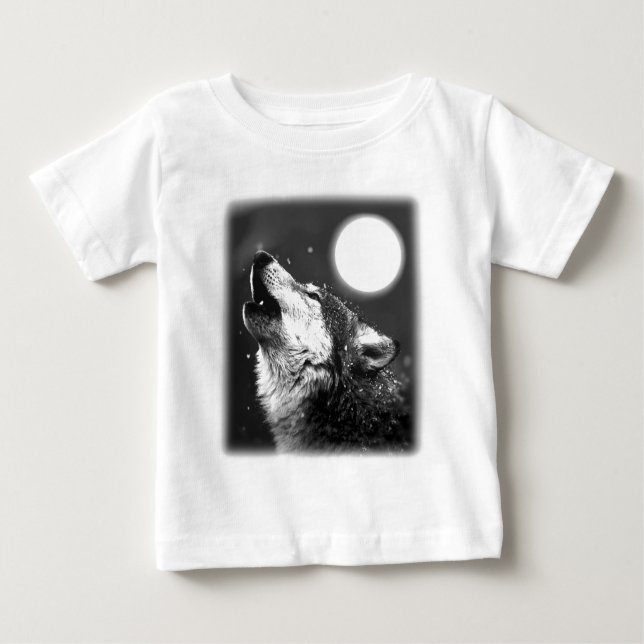 Wolf Howling auf dem Mond Baby T-shirt (Vorderseite)