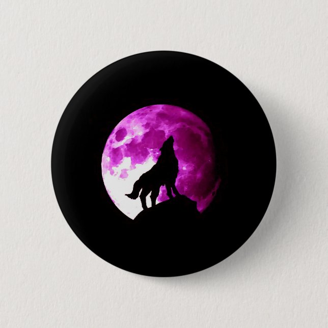 Wolf Howling auf dem Mond Button (Vorderseite)