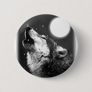 Wolf Howling auf dem Mond Button