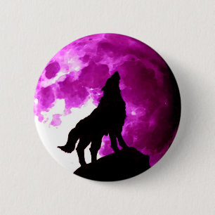Wolf Howling auf dem Mond Button