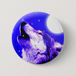 Wolf Howling auf dem Mond Button