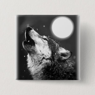 Wolf Howling auf dem Mond Button
