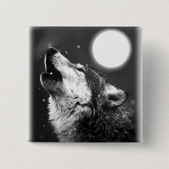 Wolf Howling auf dem Mond Button (Vorderseite)