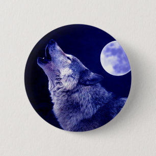 Wolf Howling auf dem Mond Button