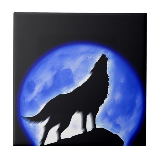 Wolf Howling auf dem Mond Fliese (Vorderseite)