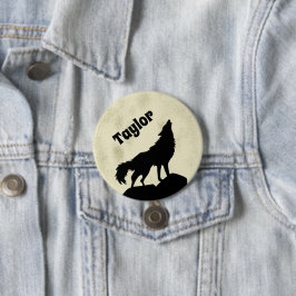 Wolf Howling auf dem Mond Illustration Personalisi Button