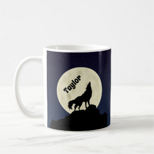 Wolf Howling auf dem Mond Illustration Personalisi Kaffeetasse