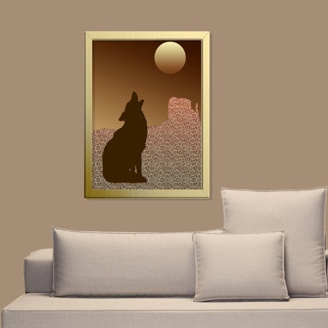 Wolf Howling auf dem Mond in Brown und Tan Poster (Von Creator hochgeladen)