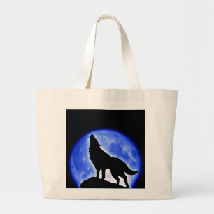 Wolf Howling auf dem Mond Jumbo Stoffbeutel
