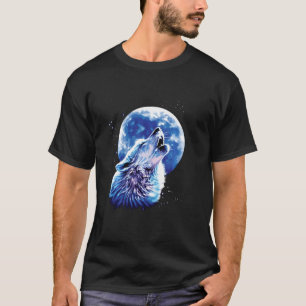 Wolf Howling auf dem Mond Lieben Wölfe Wasserfarbe T-Shirt