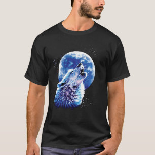 Wolf Howling auf dem Mond Lieben Wölfe Wasserfarbe T-Shirt