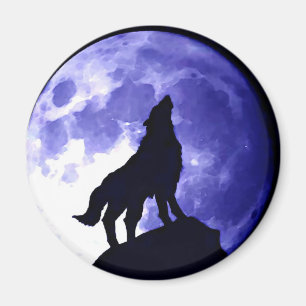 Wolf Howling auf dem Mond Magnet