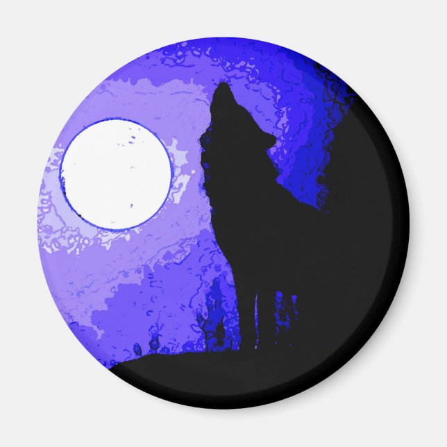 Wolf Howling auf dem Mond Magnet (Vorne)