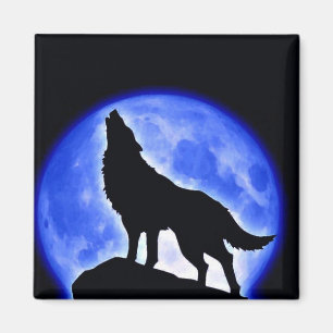 Wolf Howling auf dem Mond Magnet