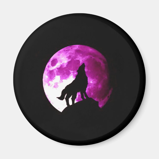 Wolf Howling auf dem Mond Magnet (Vorne)
