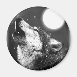 Wolf Howling auf dem Mond Magnet