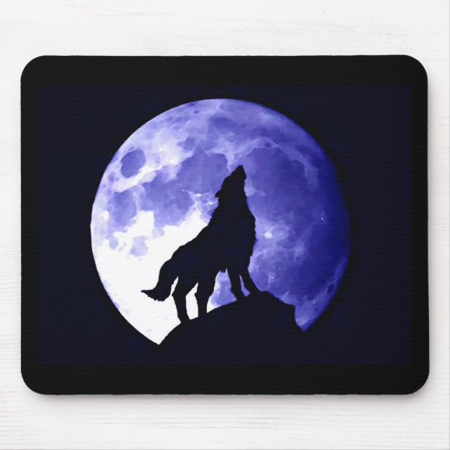 Wolf Howling auf dem Mond Mousepad (Vorne)