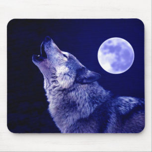 Wolf Howling auf dem Mond Mousepad