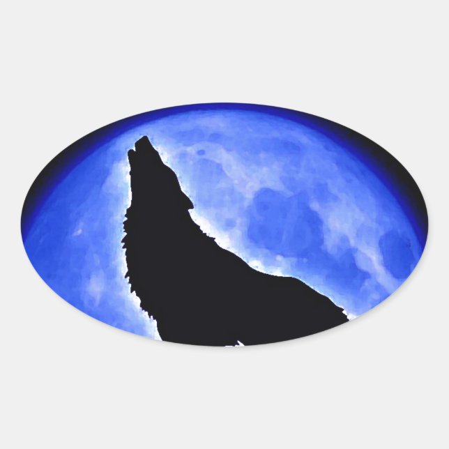Wolf Howling auf dem Mond Ovaler Aufkleber (Vorderseite)