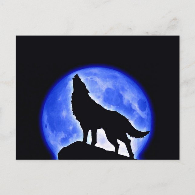 Wolf Howling auf dem Mond Postkarte (Vorderseite)