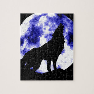 Wolf Howling auf dem Mond Puzzle