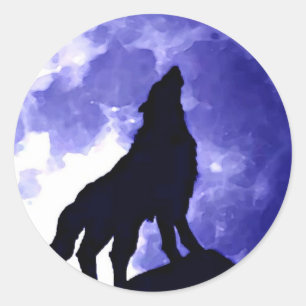 Wolf Howling auf dem Mond Runder Aufkleber