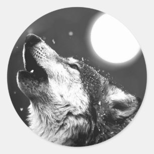 Wolf Howling auf dem Mond Runder Aufkleber