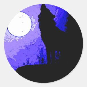 Wolf Howling auf dem Mond Runder Aufkleber