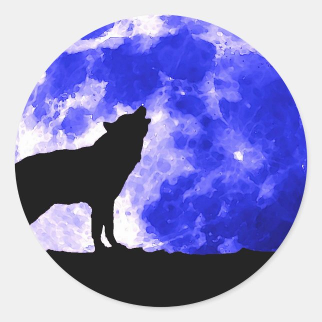 Wolf Howling auf dem Mond Runder Aufkleber (Vorderseite)