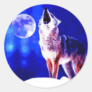 Wolf Howling auf dem Mond Runder Aufkleber