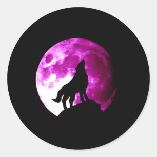 Wolf Howling auf dem Mond Runder Aufkleber