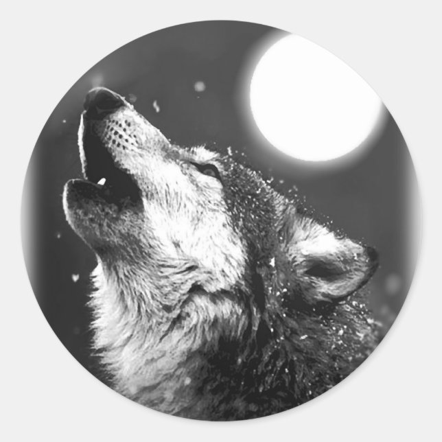 Wolf Howling auf dem Mond Runder Aufkleber (Vorderseite)