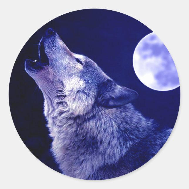 Wolf Howling auf dem Mond Runder Aufkleber (Vorderseite)