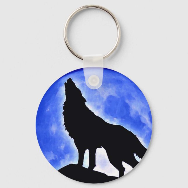 Wolf Howling auf dem Mond Schlüsselanhänger (Vorderseite)