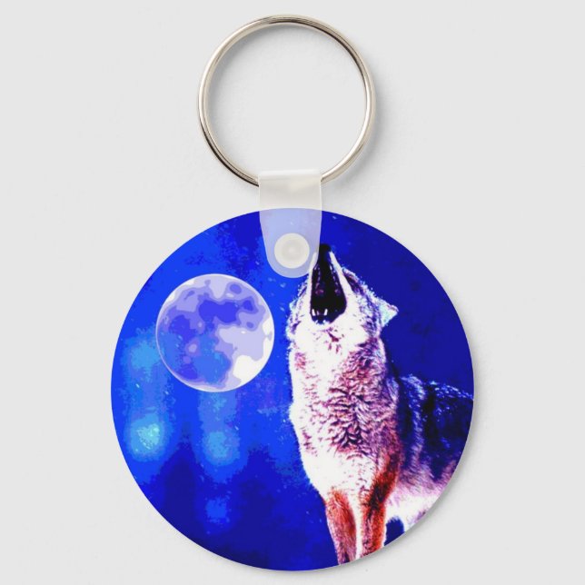 Wolf Howling auf dem Mond Schlüsselanhänger (Vorderseite)