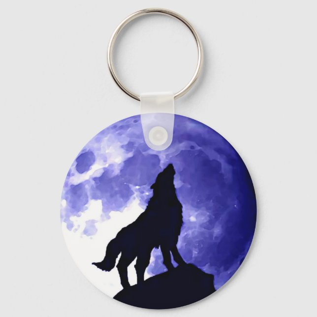Wolf Howling auf dem Mond Schlüsselanhänger (Vorderseite)