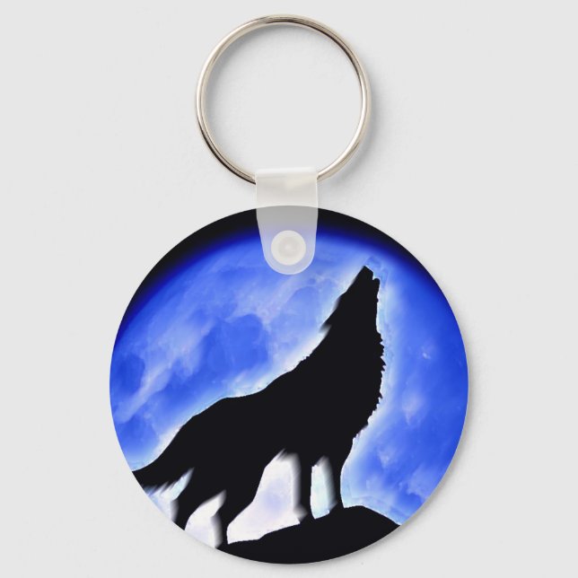 Wolf Howling auf dem Mond Schlüsselanhänger (Vorderseite)