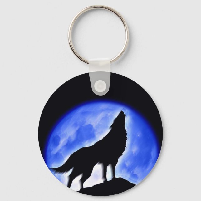 Wolf Howling auf dem Mond Schlüsselanhänger (Vorderseite)