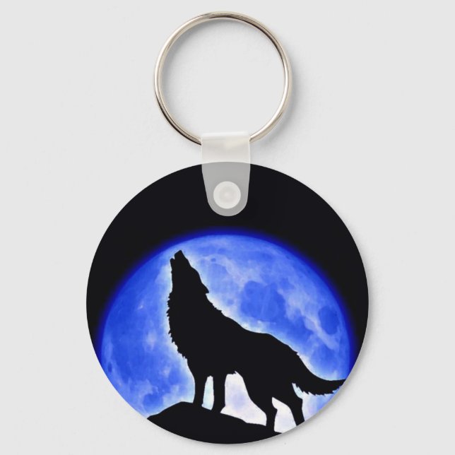 Wolf Howling auf dem Mond Schlüsselanhänger (Vorderseite)