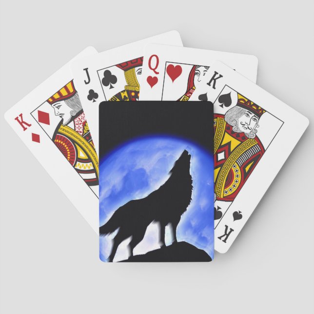 Wolf Howling auf dem Mond Spielkarten (Rückseite)