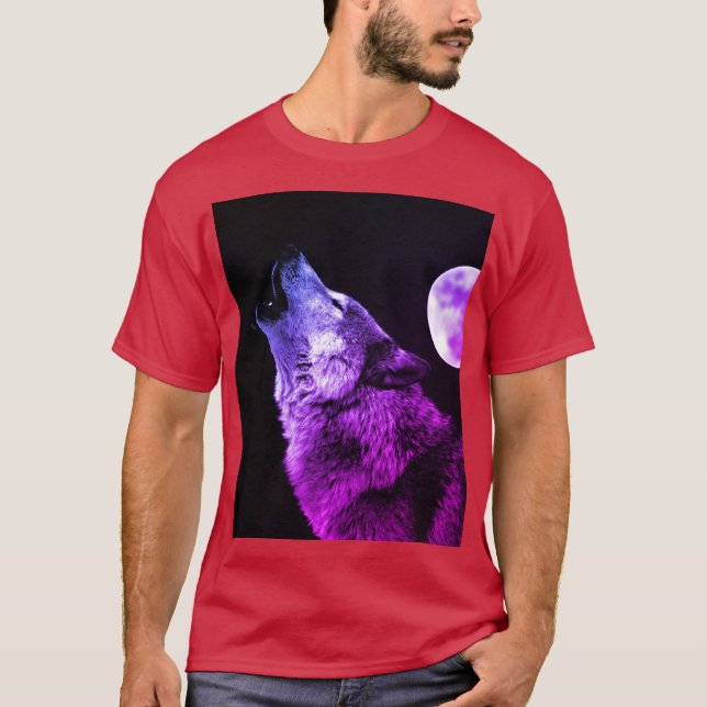 Wolf Howling auf dem Mond T-Shirt (Vorderseite)