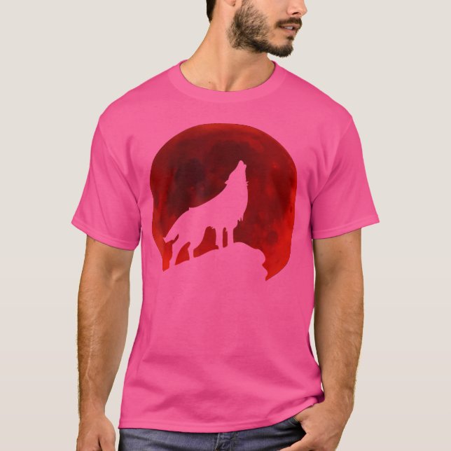 Wolf Howling auf dem Mond T-Shirt (Vorderseite)