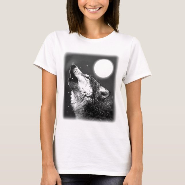 Wolf Howling auf dem Mond T-Shirt (Vorderseite)