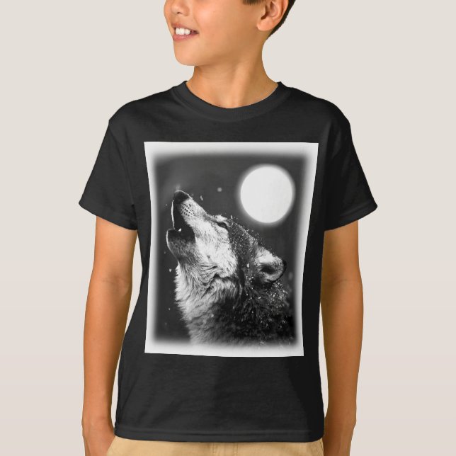 Wolf Howling auf dem Mond T-Shirt (Vorderseite)
