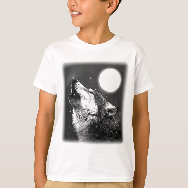 Wolf Howling auf dem Mond T-Shirt (Vorderseite)