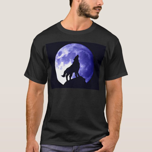 Wolf Howling auf dem Mond T-Shirt (Vorderseite)