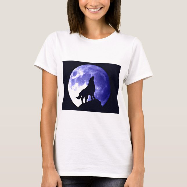 Wolf Howling auf dem Mond T-Shirt (Vorderseite)