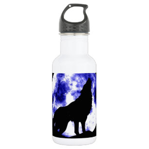 Wolf Howling auf dem Mond Trinkflasche